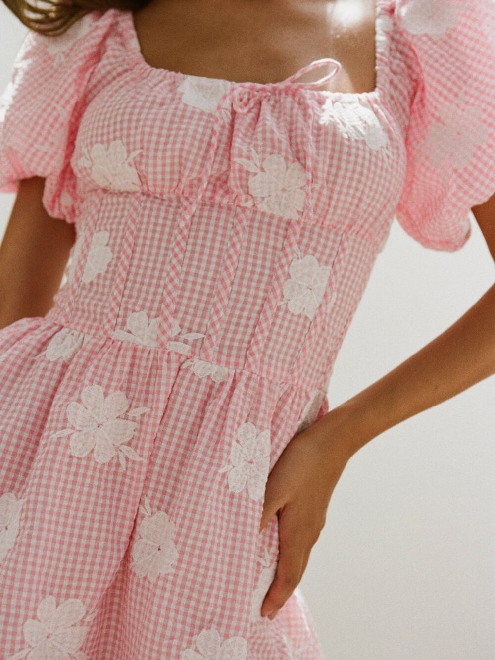 SABO SKIRT NWT Shaye Dress White Red Gingham Feminine Mini Dress Size Medium - Picture 2 of 8